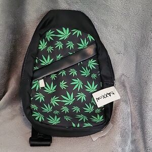 DIXXON Black and Green Leaf Pattern Belt Bag